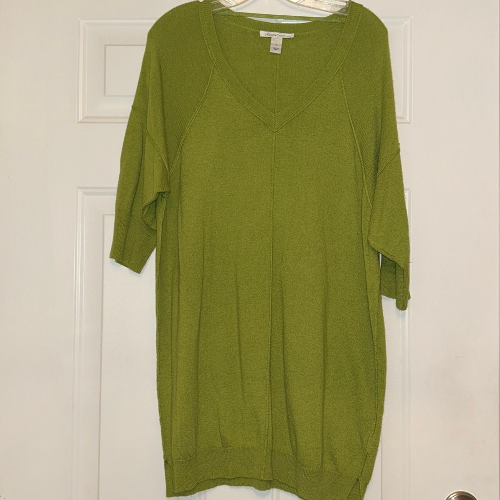 Kenneth Cole Tunic Top/Sweater Dress M Green Knit Lightweight Relaxed Minimalist